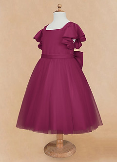 Azazie Kaeya Robe Demoiselle D'honneur Fillette Robe Trapèze en Tulle Arc Mûre image7