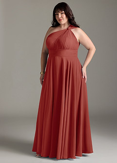 Azazie Charlize Bridesmaid Dresses Terracotta A-Line One Shoulder Chiffon Dress image11