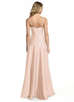 Azazie Kayla Bridesmaid Dresses Blushing Pink Sheath Side Slit Stretch Satin Dress image2