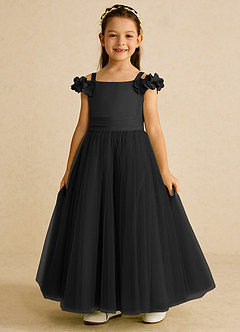 Azazie Jujube Flower Girl Dresses Black A-Line Beaded Tulle Dress image3