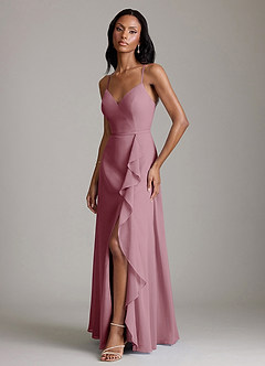 Azazie Naeem Bridesmaid Dresses Vintage Mauve A-Line V-Neck Ruffle Chiffon Dress image5