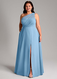Azazie Phaedra Bridesmaid Dresses Steel Blue A-Line One Shoulder Chiffon Dress image4