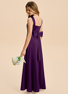 Azazie Kiki Junior Grape A-Line Bow Stretch Satin Dress image2