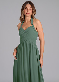 Azazie Darlyn Bridesmaid Dresses Eucalyptus A-Line Pleated Chiffon Dress image7