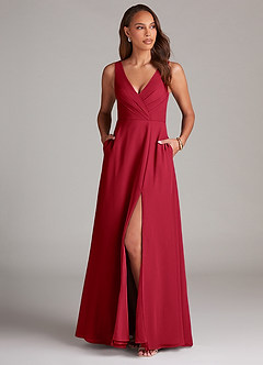 Azazie Nelly Bridesmaid Dresses Scarlet A-Line Pleated Chiffon Dress image2