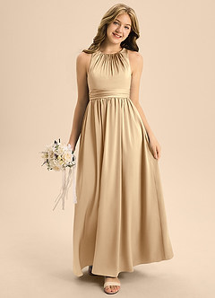 Azazie Jaylah Junior A-Linie Plissee Stretch-Satin Kleid Champagner image3