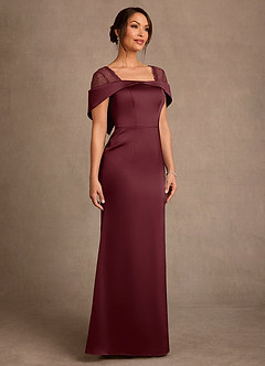 Azazie Henrieta Mother of the Bride Dresses Cabernet Sheath Lace Stretch Satin Dress image3
