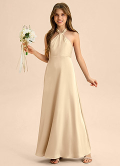 Azazie Beah Junior Robe Trapèze en Satin extensible Plissée Champagne image3