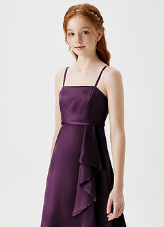 Azazie Kaylee Junior Plum A-Line with Belt Metallic Satin Dress image6