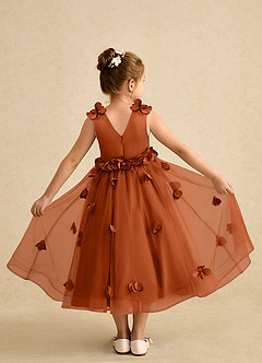 Azazie Atta Flower Girl Dresses Burnt Orange A-Line One Shoulder Tulle Dress image2