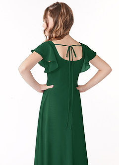 Azazie Bondi Junior Dark Green A-Line Bow Chiffon Dress image3
