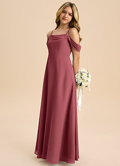 Azazie Anselie Junior Vestido de Merlot de Gasa de Corte en A con Vestidos sin tirantes image5