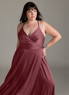 Azazie Davis Bridesmaid Dresses Desert Rose A-Line Pleated Stretch Satin Dress image11