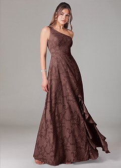 Azazie Ellianna Vestidos de damas de honor Vestido de Expresado de Devorado Floral de Corte en A con Hombro unilateral image3