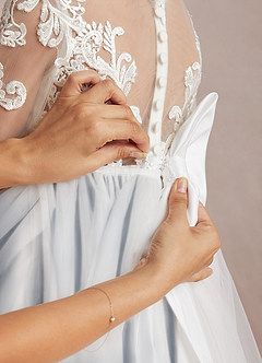 Azazie Elodie Flower Girl Dresses Ivory Dark Navy Ball-Gown Lace Dress image9
