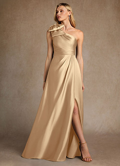 Azazie Easton Mère de la mariée Robes Robe Trapèze en Satin extensible Une épaule Champagne image4