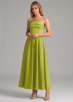 Azazie Lucienne Bridesmaid Dresses Lemongrass A-Line Pleated Stretch Satin Dress image4