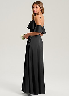 Azazie Jean Bridesmaid Dresses Black A-Line Off the Shoulder Stretch Satin Dress image4