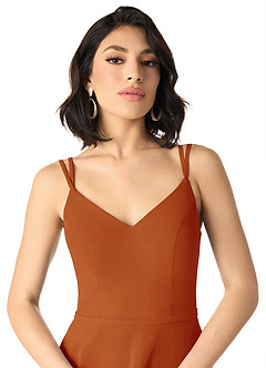 Azazie Janine Robes de demoiselle d'honneur Robe Trapèze en Mousseline de soie Col en V Paprika image3