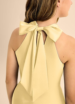 Azazie Doretta Junior Butter Mermaid Pleated Stretch Satin Dress image8