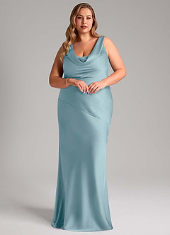 Azazie Rylina Vestidos de damas de honor Vestido de Azul Malhumorado de Satén Elástico de Corte Sirena image9