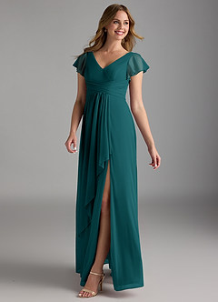 Azazie Omari Bridesmaid Dresses Peacock A-Line Mesh Dress image5