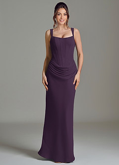 Azazie Niamh Bridesmaid Dresses Plum Mermaid Corset Chiffon Dress image3