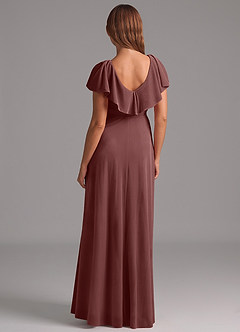 Azazie Lainey Brautjungfernkleider A-Linie Gestreift Samt Kleid Espresso image3