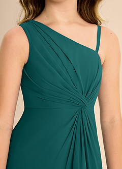 Azazie Brooke Junior Abito A-Line in Chiffon Spacco Laterale Verde Pavone image7