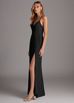 Azazie Manila Bridesmaid Dresses Black Sheath V-Neck Chiffon Dress image4