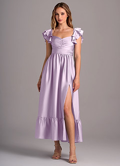 Azazie Anaya Bridesmaid Dresses Frosted Lilac A-Line Sweetheart Neckline Stretch Satin Convertible Dress image1