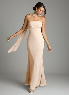 Azazie Saylor Vestidos de damas de honor Vestido de Alabastro Blanco de Gasa de Corte Sirena con Sin tirantes image7