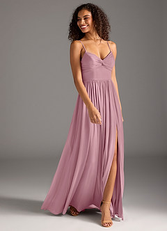 Azazie Zeya Final Sale Vintage Mauve A-Line Pleated Mesh Dress image3