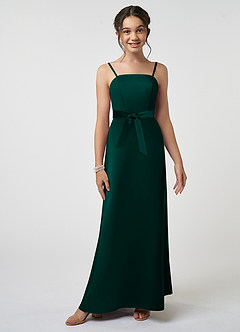 Azazie Anina Junior Pine A-Line Bow Matte Satin Dress image4