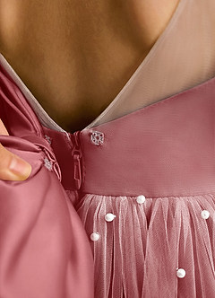 Azazie Trudy vestidos de niña de las flores Vestido de Rosa Antigua de Tul de Corte Princesa con Escote de Corazón image8