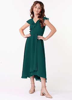 Azazie Posie Junior Peacock A-Line Ruched Chiffon Dress image4