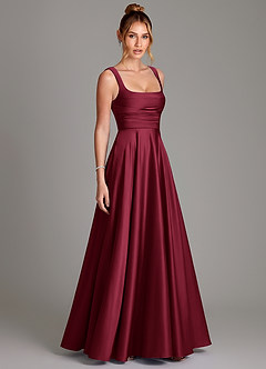 Azazie Azaria Bridesmaid Dresses Burgundy A-Line Corset Stretch Satin Dress image4