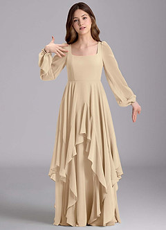 Azazie Clara Junior Jurk van Chiffon met A-Lijn Blouson Champagne image6