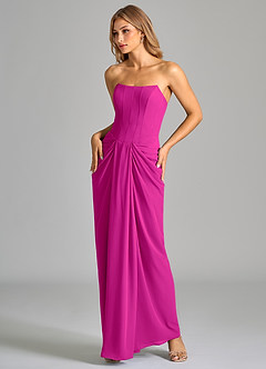 Azazie Anaïs Vestidos de damas de honor Vestido de Fucsia de Gasa de Corte Recto con Sin tirantes image5