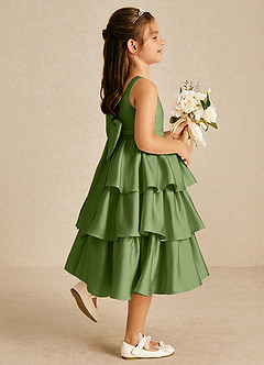 Azazie Margery Flower Girl Dresses Juniper A-Line Bow Stretch Satin Dress image5