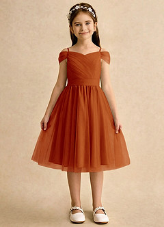 Azazie Lila Girls Formal Robe Demoiselle D'honneur Fillette Robe Trapèze en Tulle Épaule décolletée Paprika image1