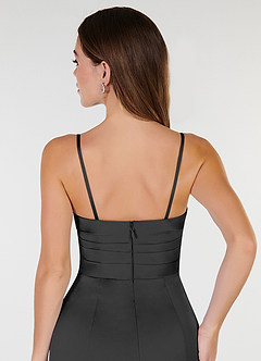 Azazie Yola Bridesmaid Dresses Black Sheath V-Neck Pleated Stretch Satin Convertible Dress image7