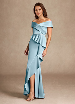 Azazie Dareia Kleider für die Brautmutter Meerjungfrau-Linie Schulterfrei Stretch-Satin Kleid Stimmungsvolles Blau image7