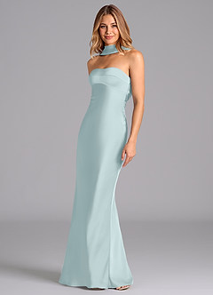 Azazie Lusinda Brudtärnklänningar Klä av Sjöjungfru i Stretch Satin Axelbandslös Dimma image1