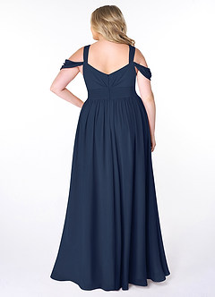 Azazie Lianne Bridesmaid Dresses Dark Navy A-Line Off the Shoulder Chiffon Dress image8