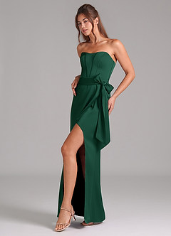Azazie Jamie Brautjungfernkleider Wandelbar A-Linie Schulterfrei Stretch-Satin Kleid Dunkelgrün image4