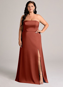 Azazie Wren Brudtärnklänningar Klä av A-Linje i Stretch Satin Axelbandslös Terrakotta Konvertibel image6