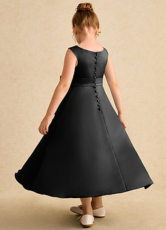 Azazie Eve vestidos de niña de las flores Vestido de Negro de Satin Mate de Corte En A con Plisado image5