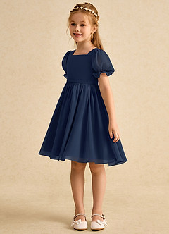 Azazie Jolie Blumenmädchenkleider A-Linie mit ärmel Chiffon Kleid Dunkelmarine image5