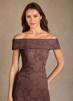 Azazie Medford Final Sale Espresso A-Line Off the Shoulder Floral Burnout Dress image6
